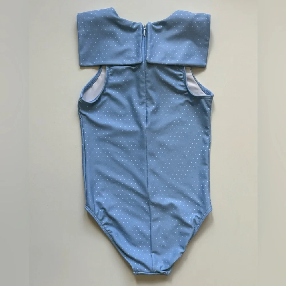 Minnow Girl's Mulberry Blue Dot Sailor One-Piece Swimsuit - Size 7/8T